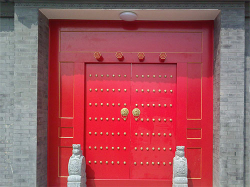 龙安中国传统四合院系列朱红色中式木制大门木作